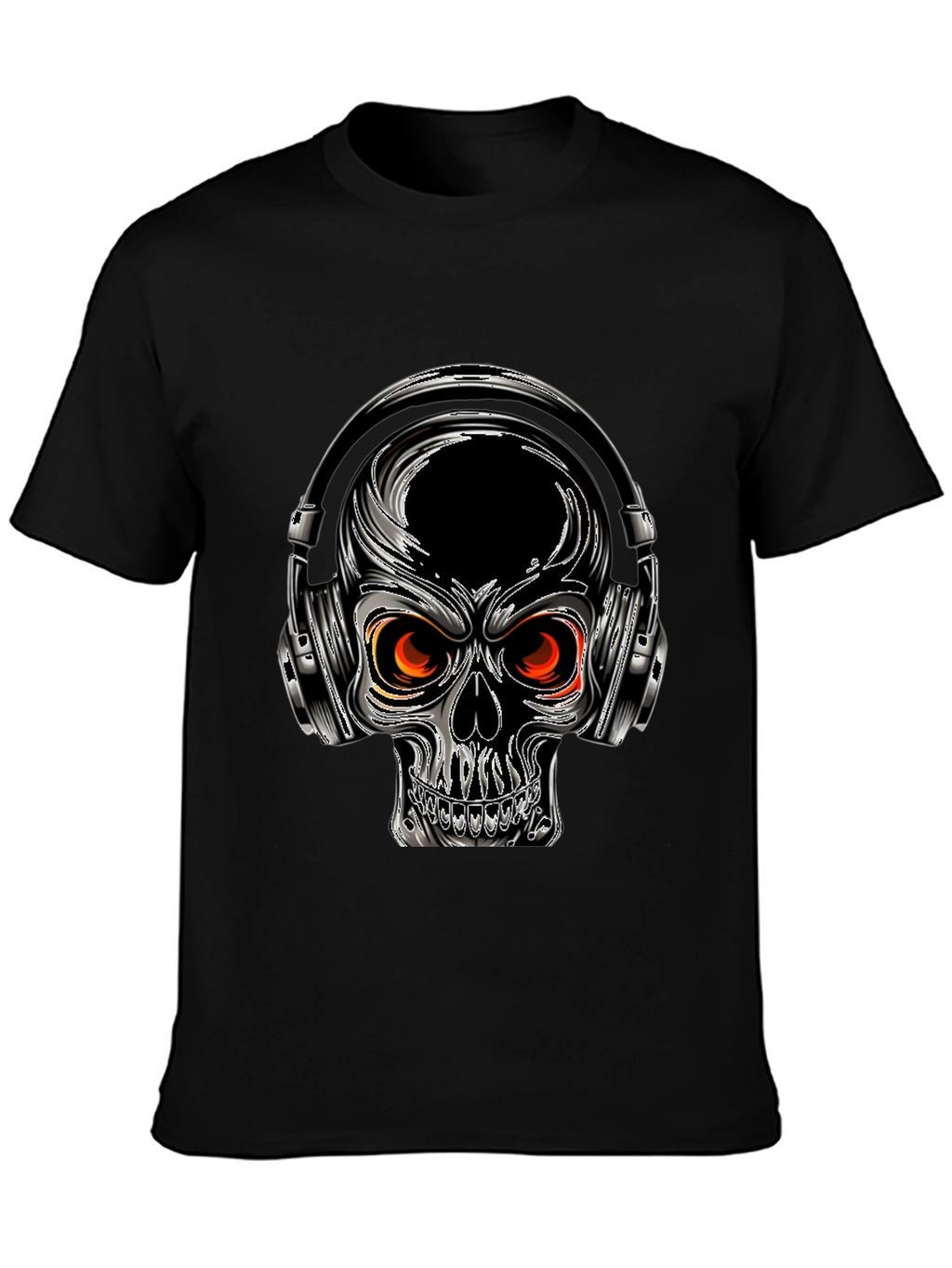 Skull with Headphones Graphic Tee - Black