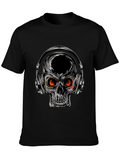 Skull with Headphones Graphic Tee - Black