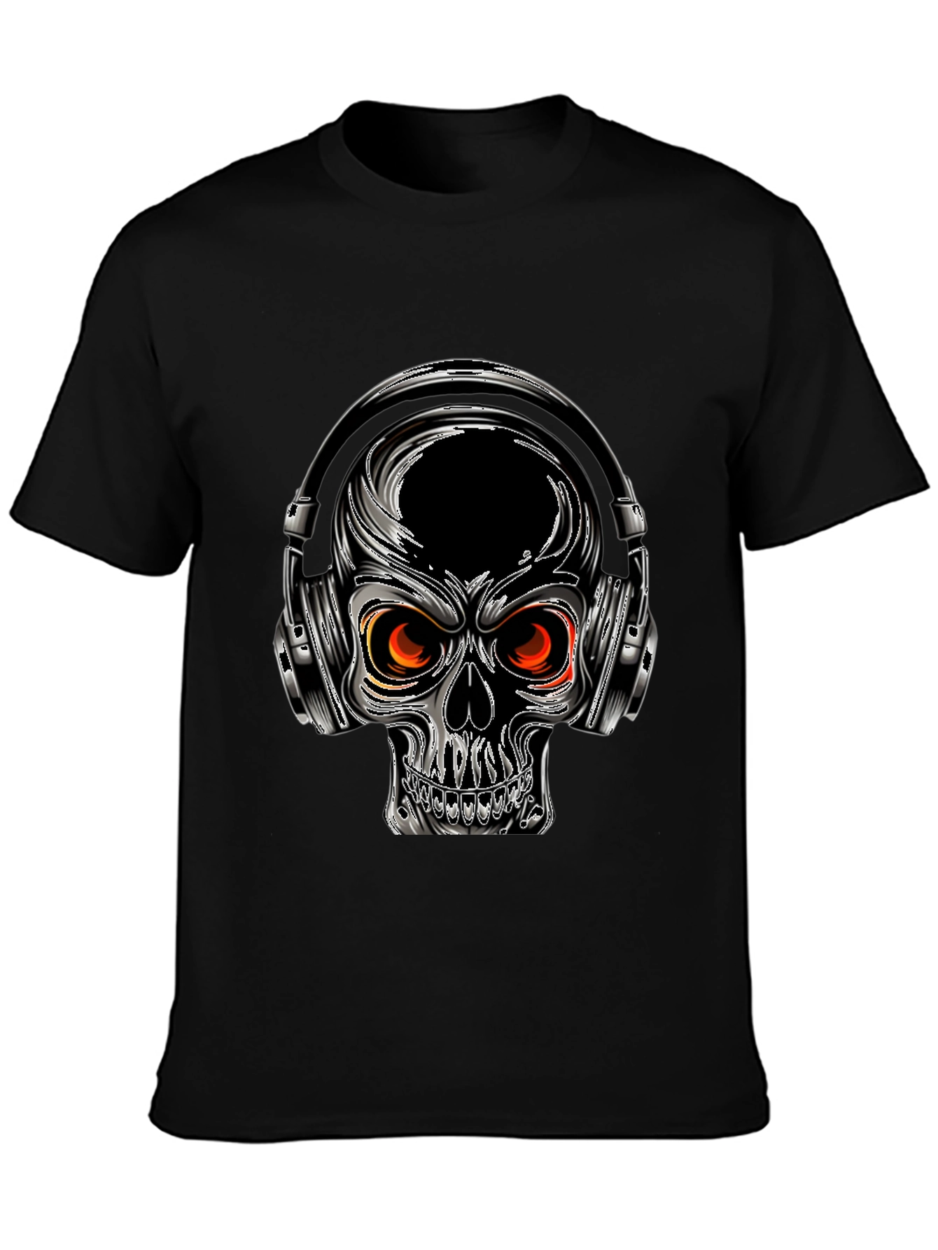Skull with Headphones Graphic Tee - Black