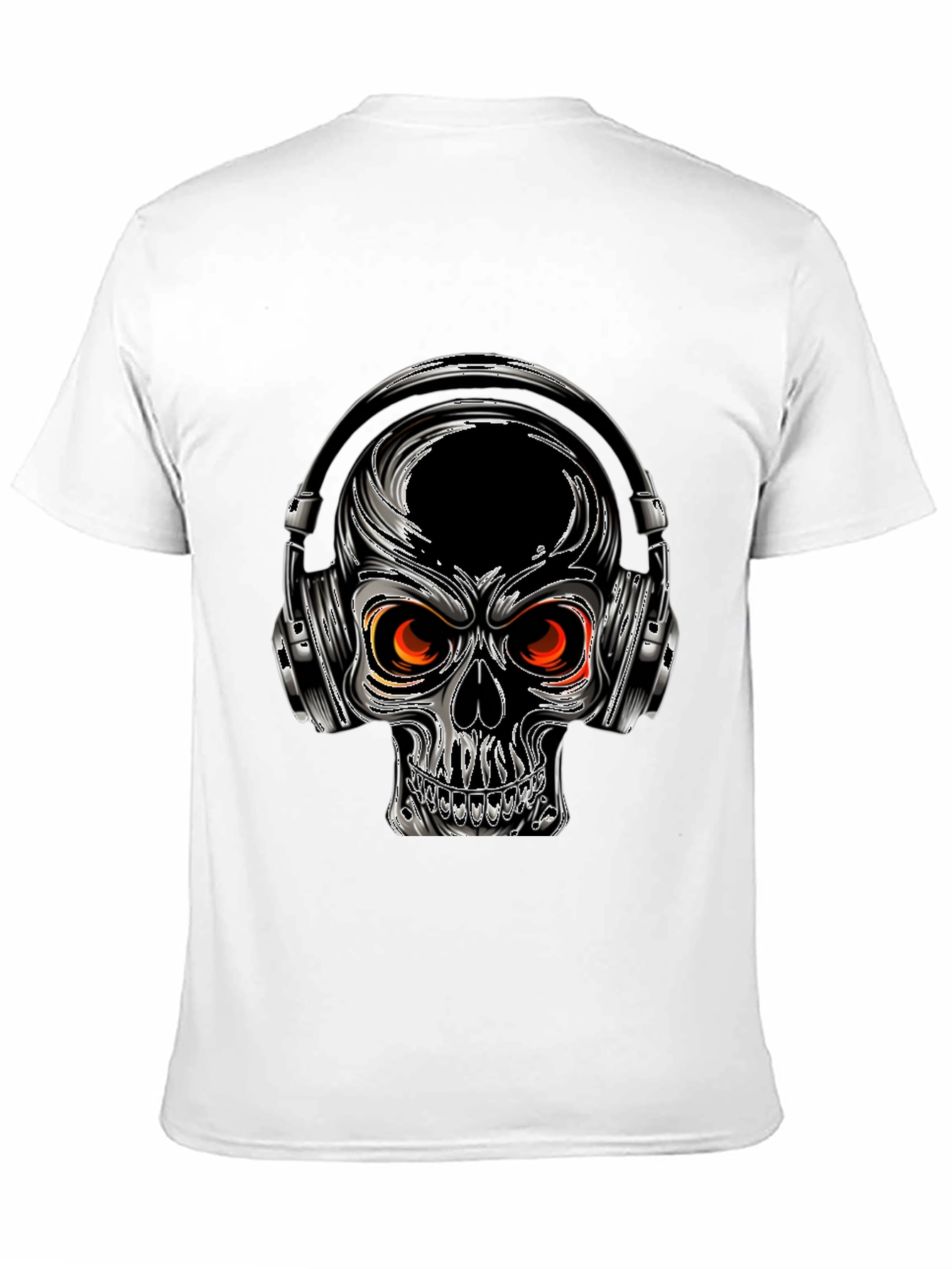 Skull with Headphones Graphic Tee - Black