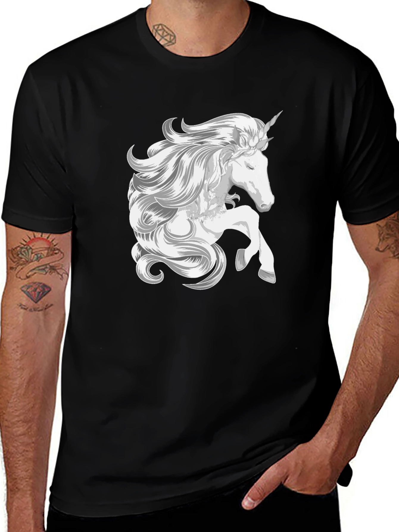 Unicorn Graphic Tee - Black Cotton T-Shirt