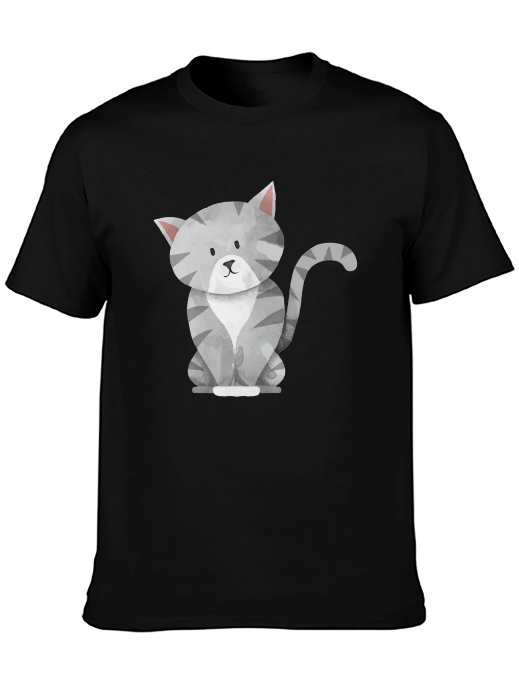 Cute Gray Cat Graphic Tee - Mens Black T-Shirt