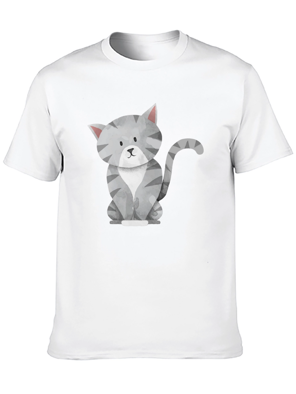 Cute Gray Cat Graphic Tee - Mens Black T-Shirt
