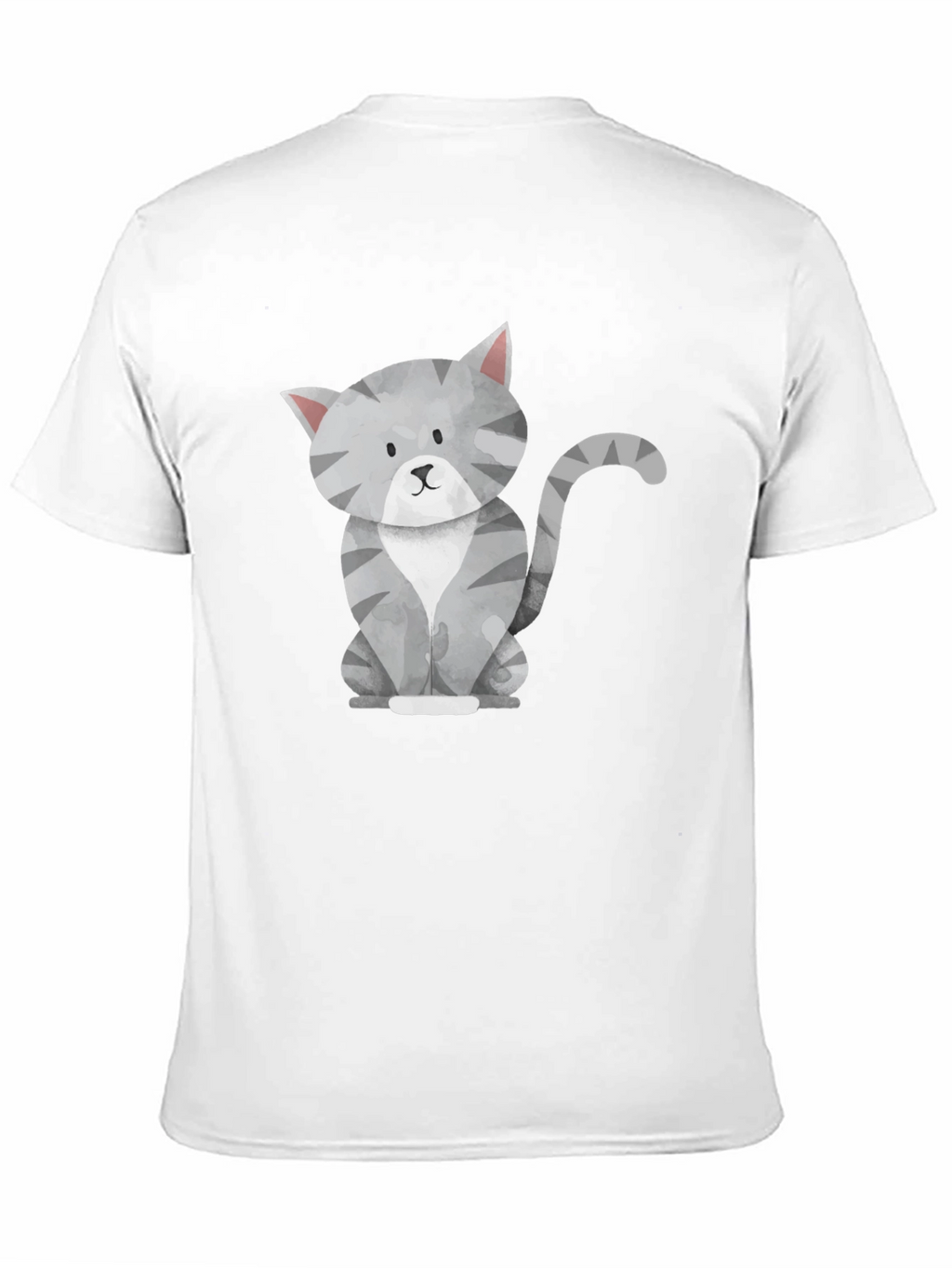 Cute Gray Cat Graphic Tee - Mens Black T-Shirt