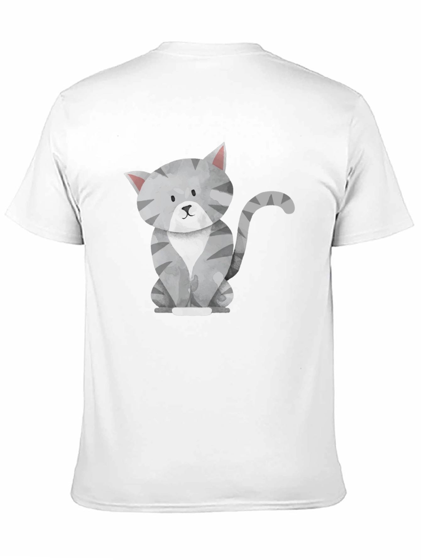 Cute Gray Cat Graphic Tee - Mens Black T-Shirt