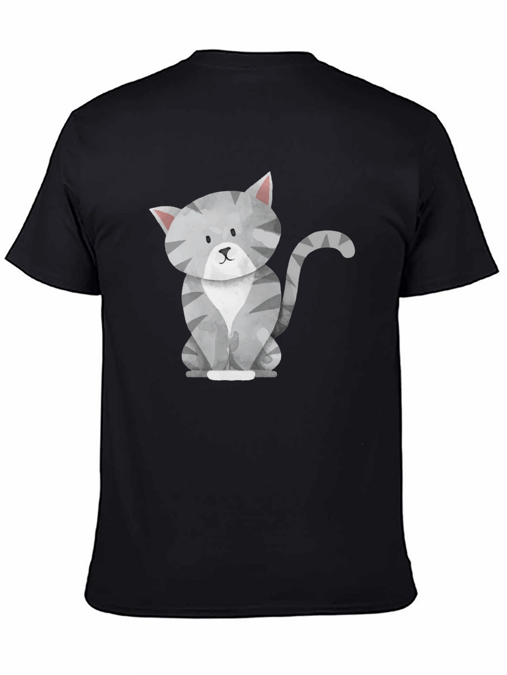 Cute Gray Cat Graphic Tee - Mens Black T-Shirt