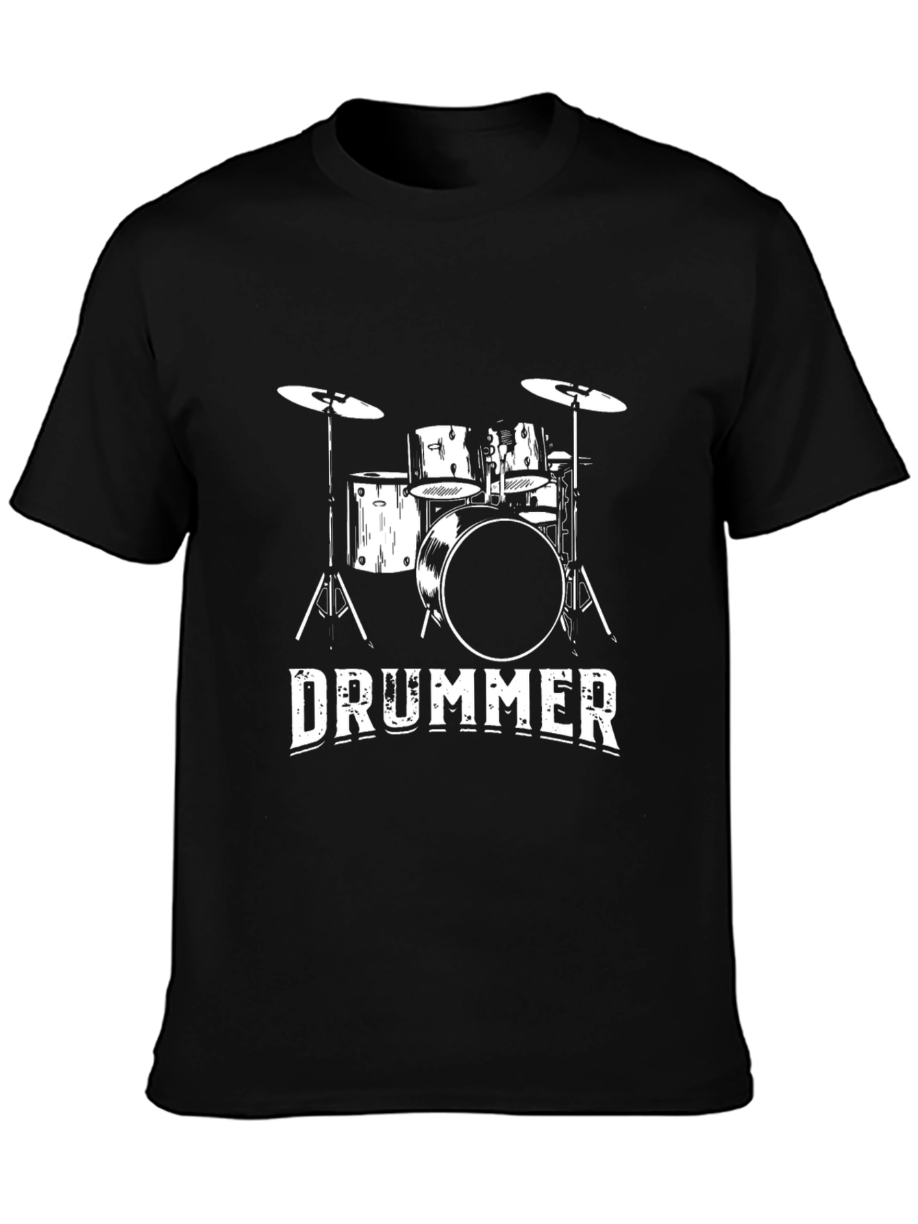 Drummer T-Shirt - Black Cotton Tee with Drum Kit Graphic
