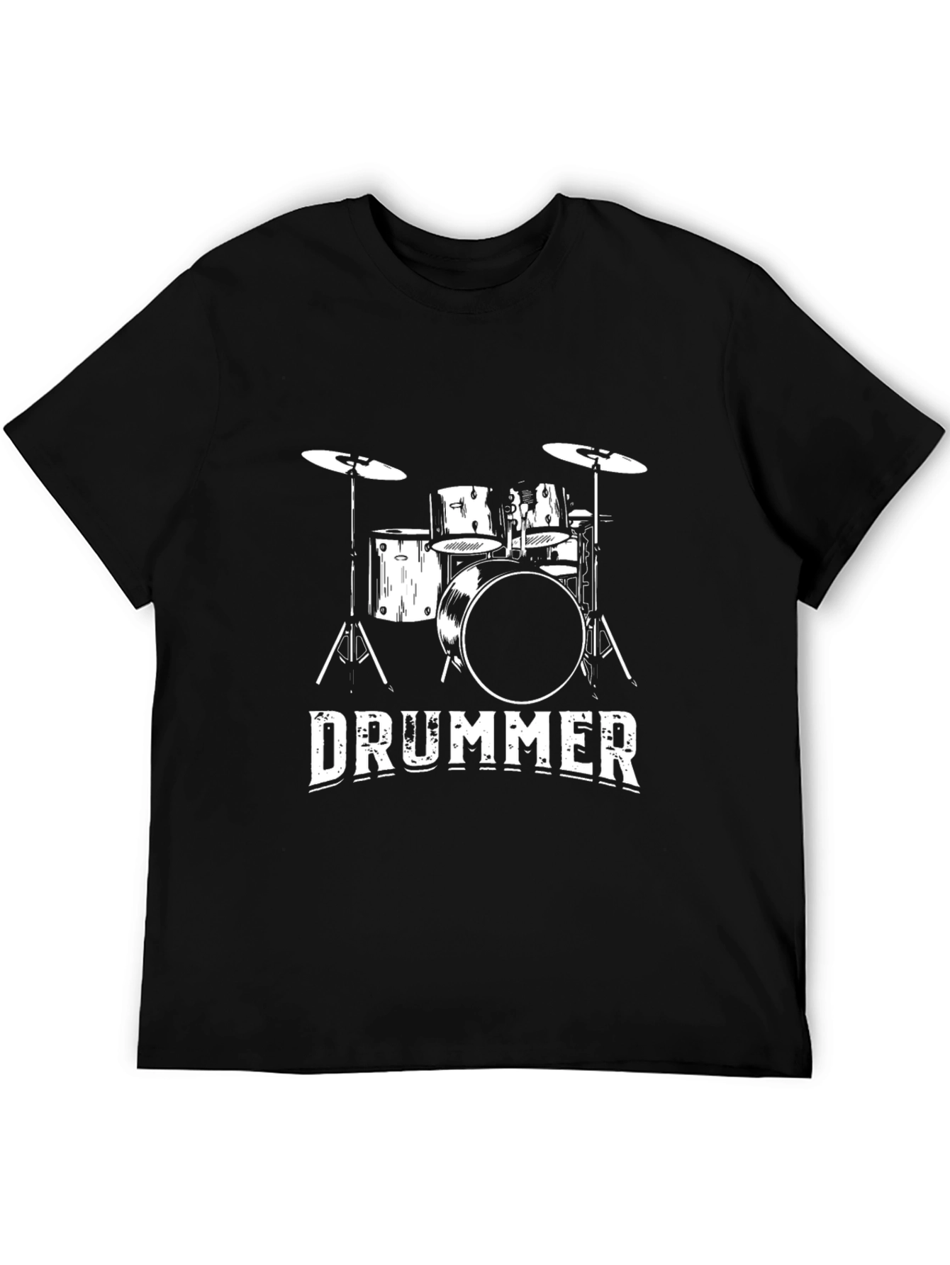 Drummer T-Shirt - Black Cotton Tee with Drum Kit Graphic