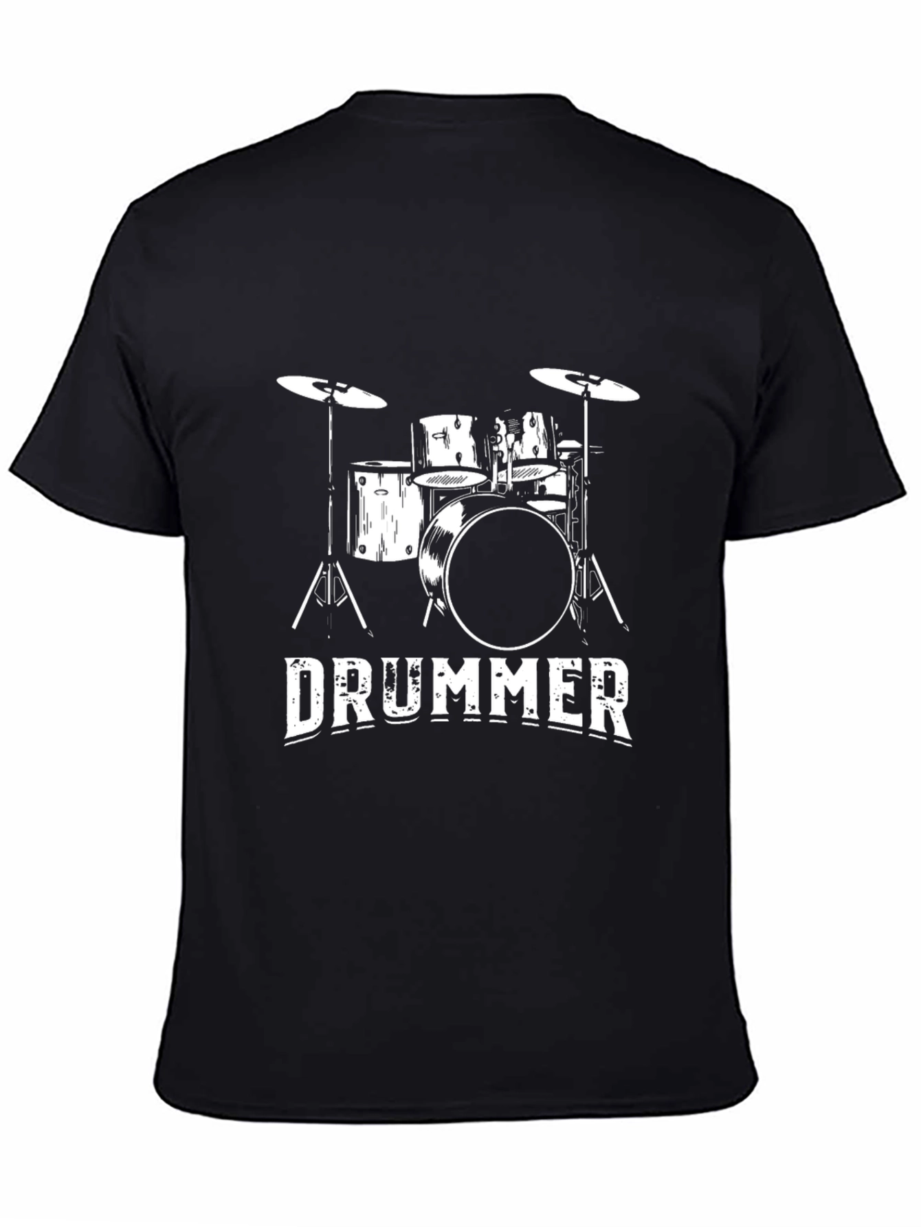 Drummer T-Shirt - Black Cotton Tee with Drum Kit Graphic
