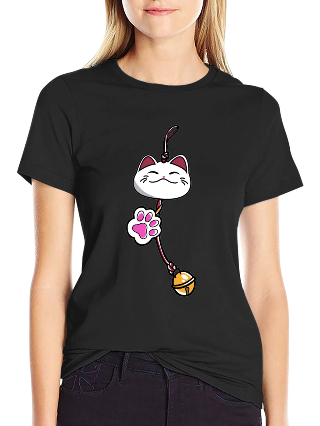 Lucky Cat Charm Graphic Tee - Black