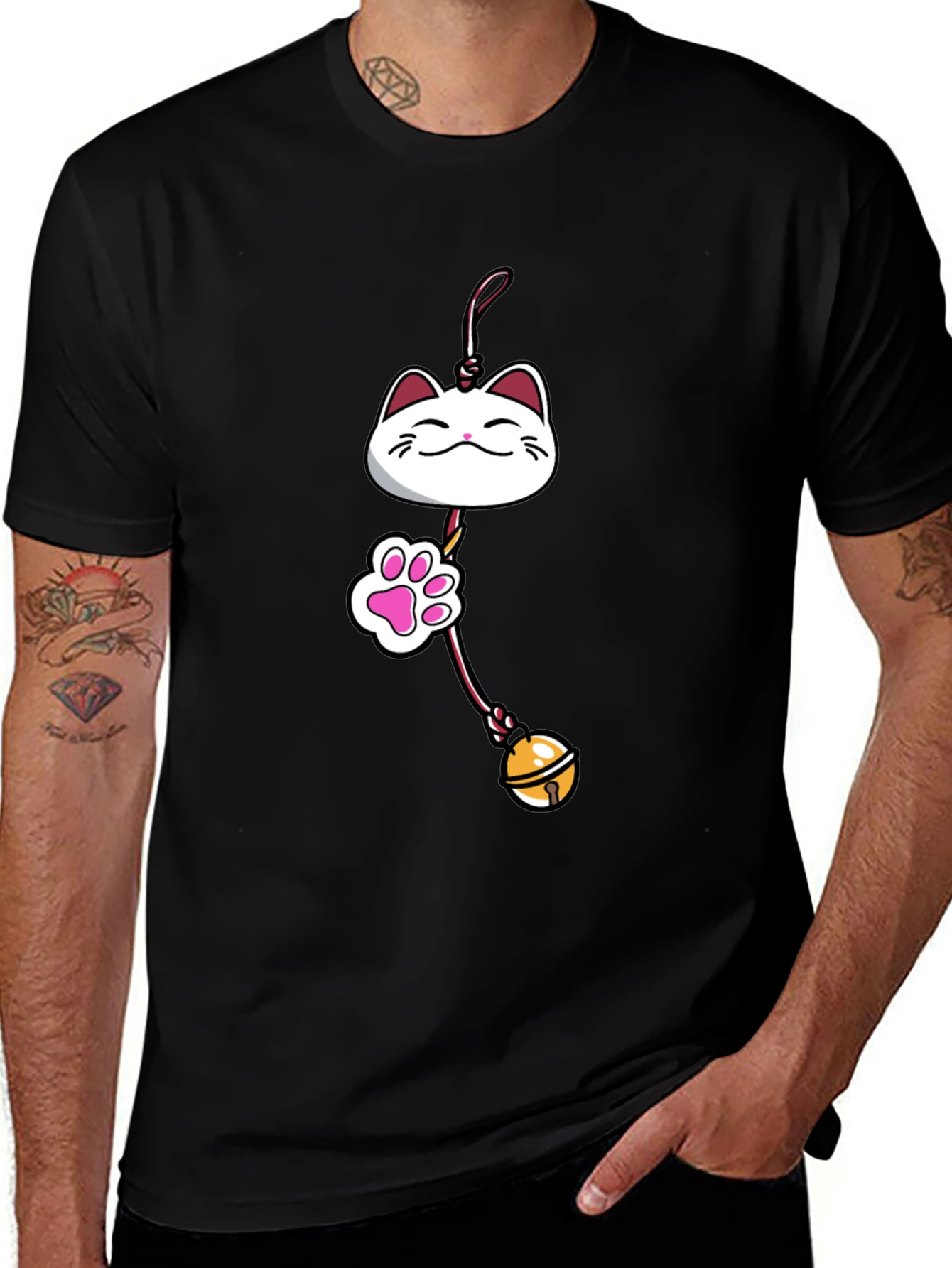 Lucky Cat Charm Graphic Tee - Black