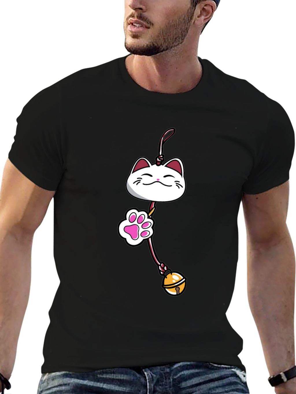 Lucky Cat Charm Graphic Tee - Black