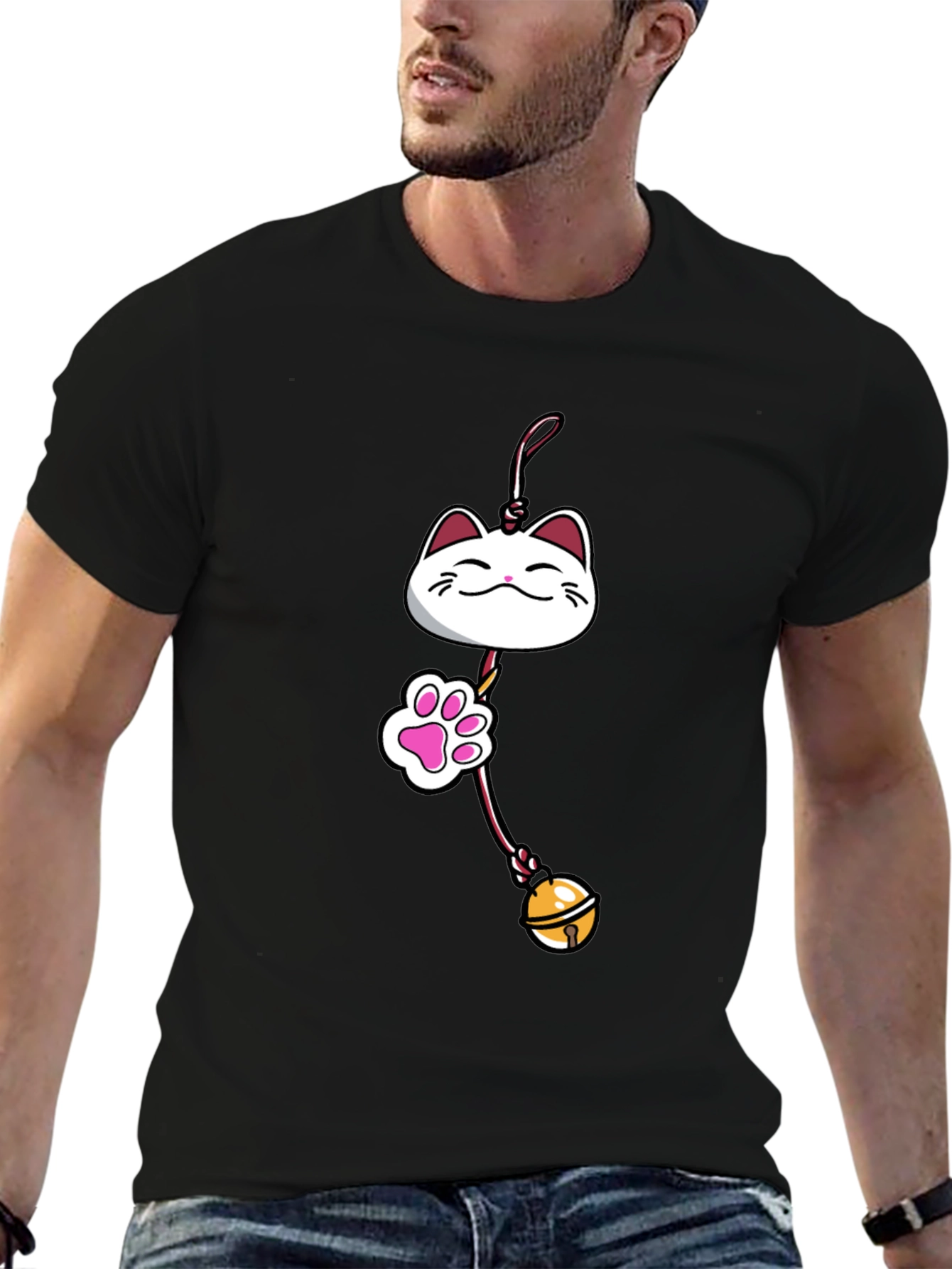 Lucky Cat Charm Graphic Tee - Black