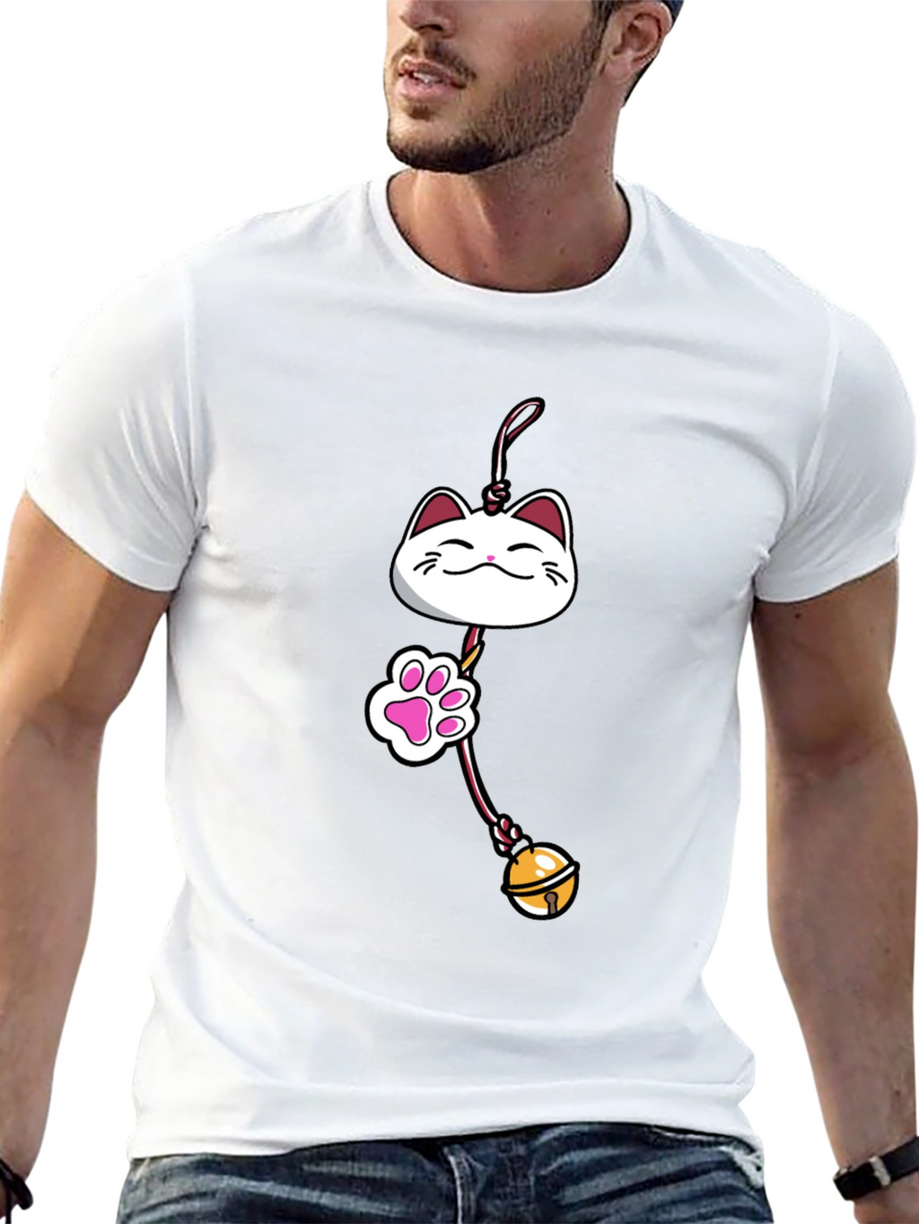 Lucky Cat Charm Graphic Tee - Black