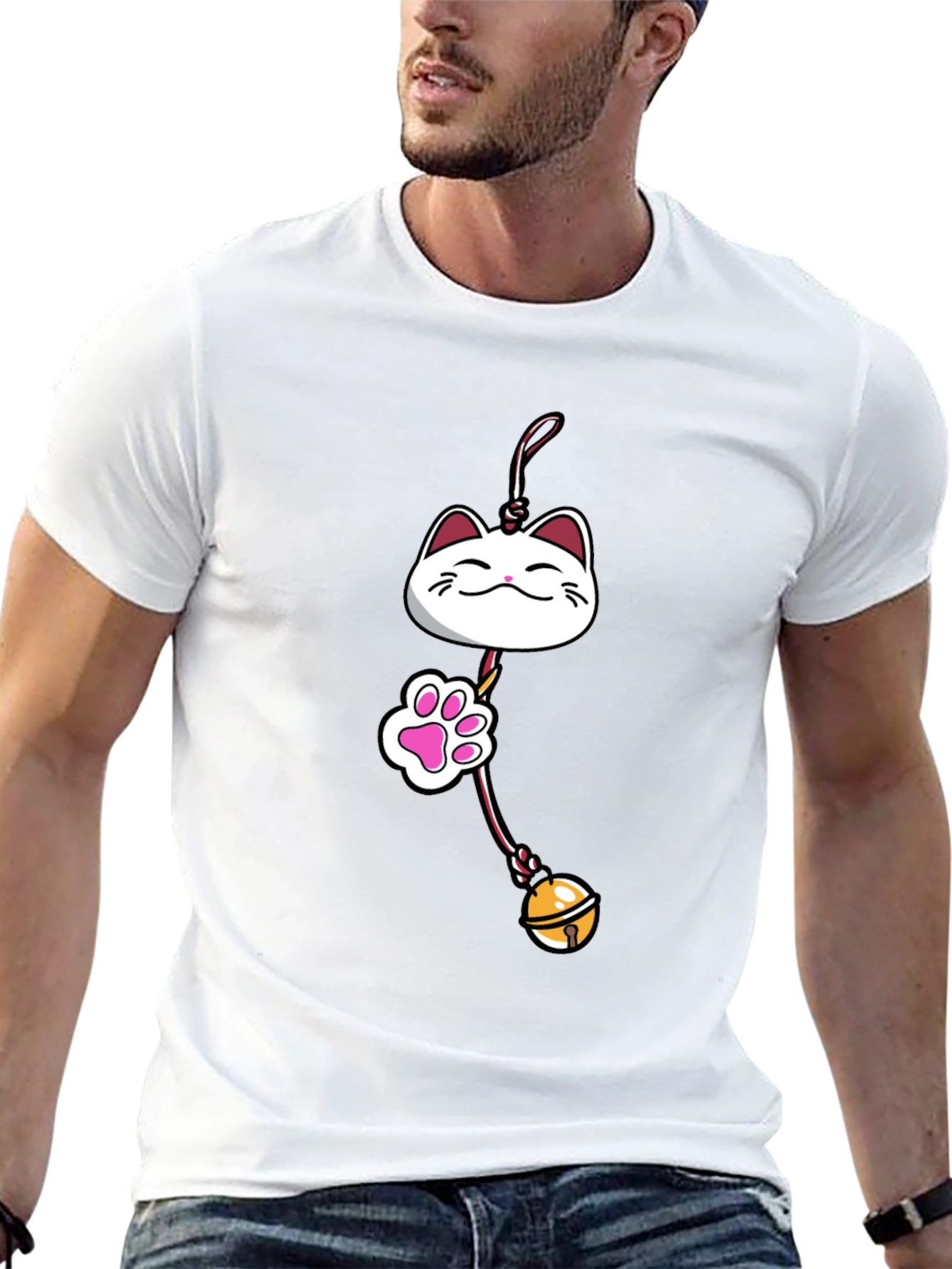 Lucky Cat Charm Graphic Tee - Black