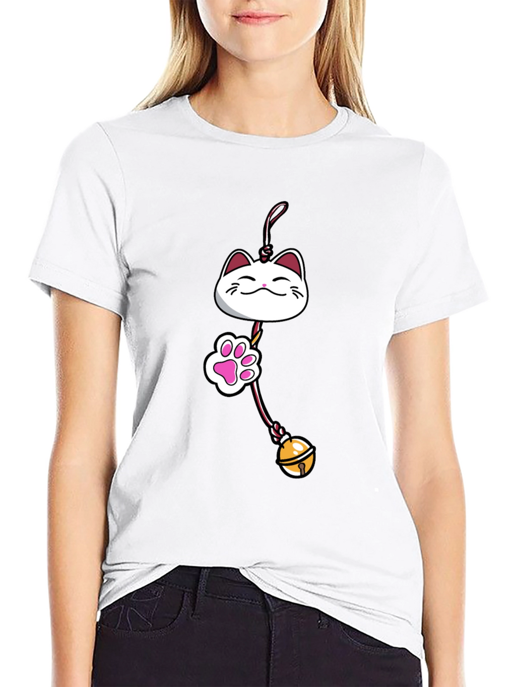 Lucky Cat Charm Graphic Tee - Black