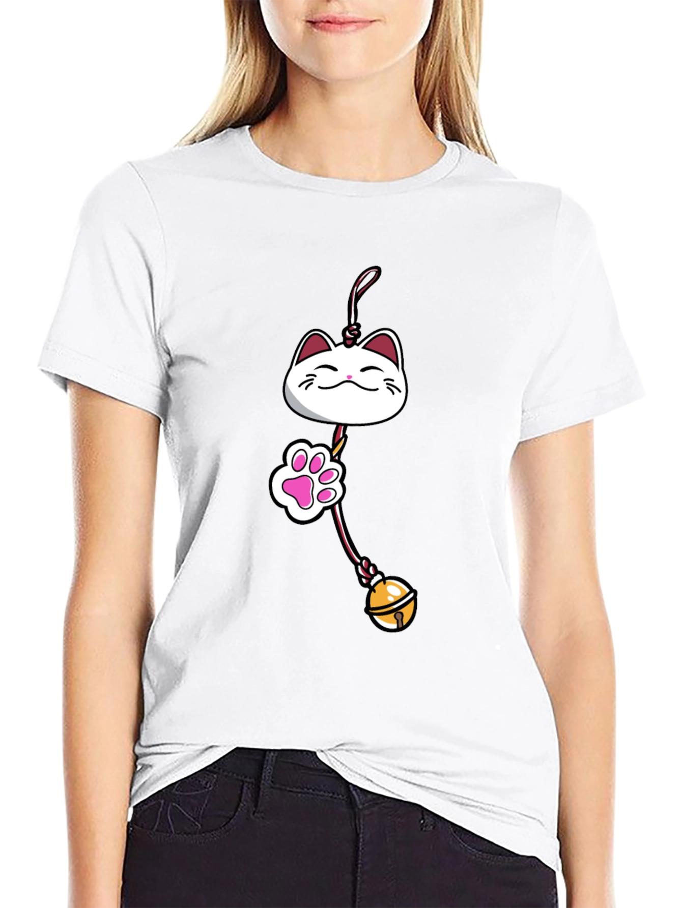 Lucky Cat Charm Graphic Tee - Black