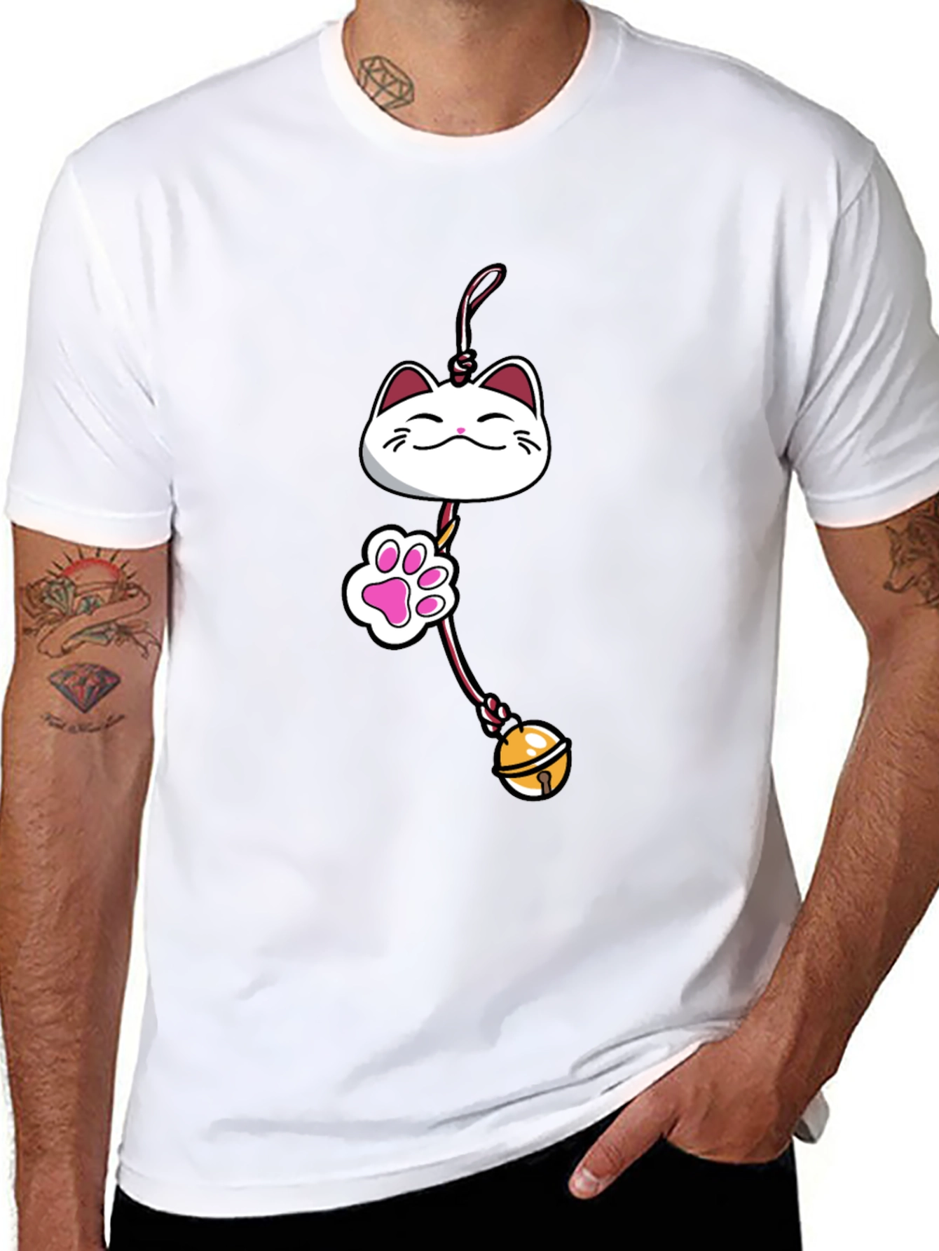 Lucky Cat Charm Graphic Tee - Black