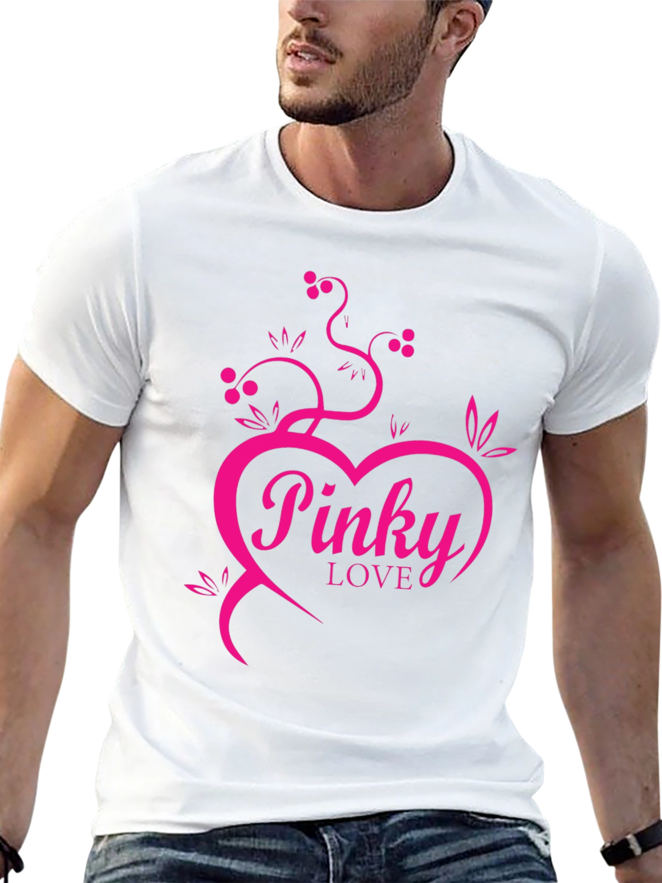Pinky Love Black T-Shirt - Heart & Vines Graphic