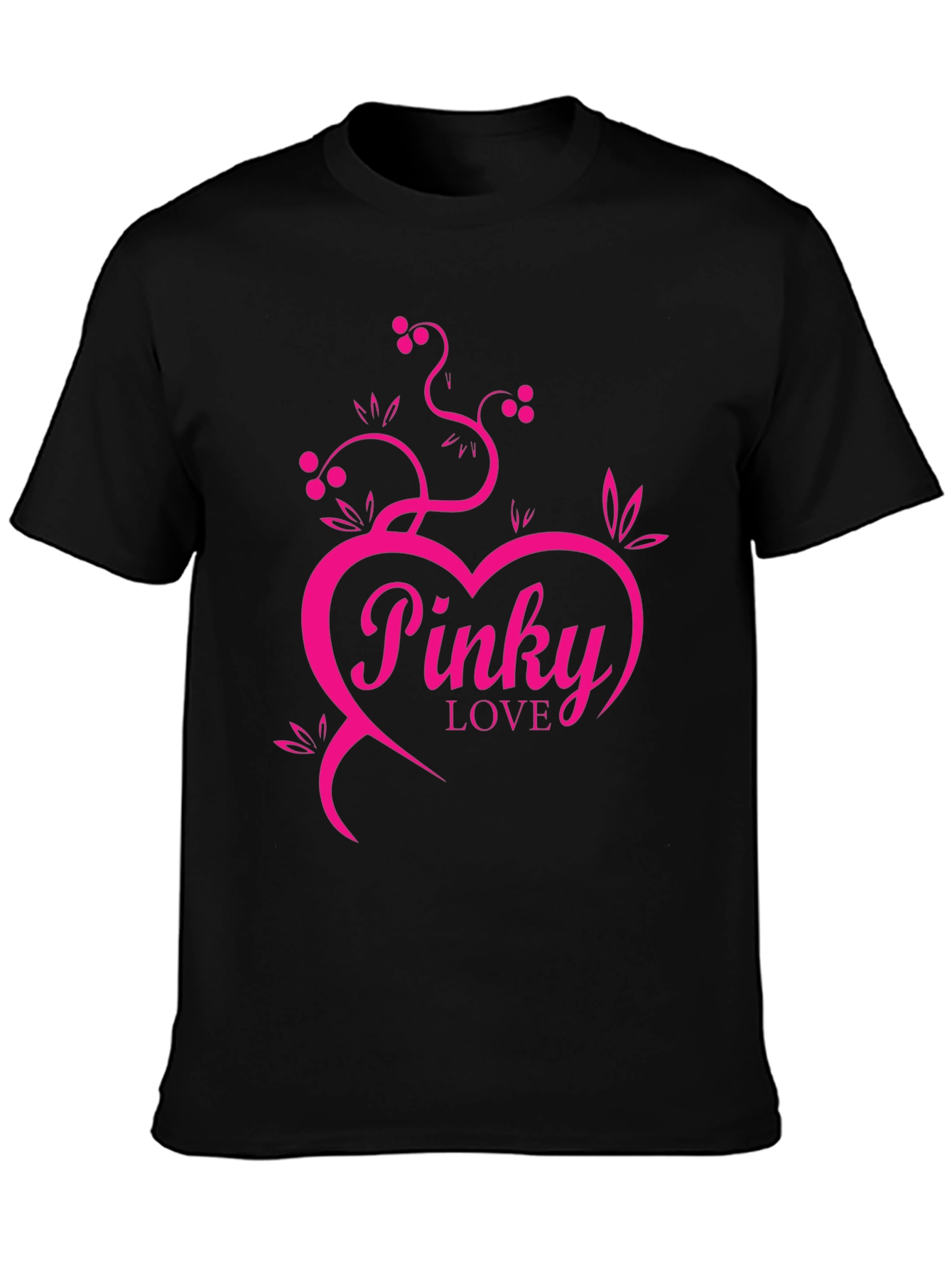 Pinky Love Black T-Shirt - Heart & Vines Graphic