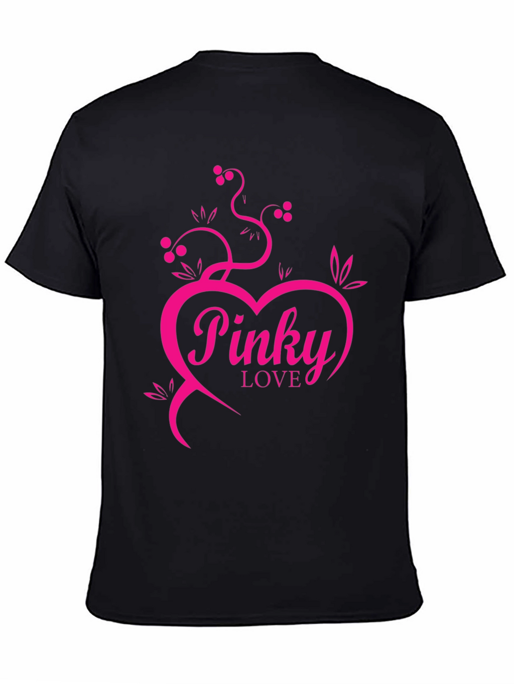 Pinky Love Black T-Shirt - Heart & Vines Graphic