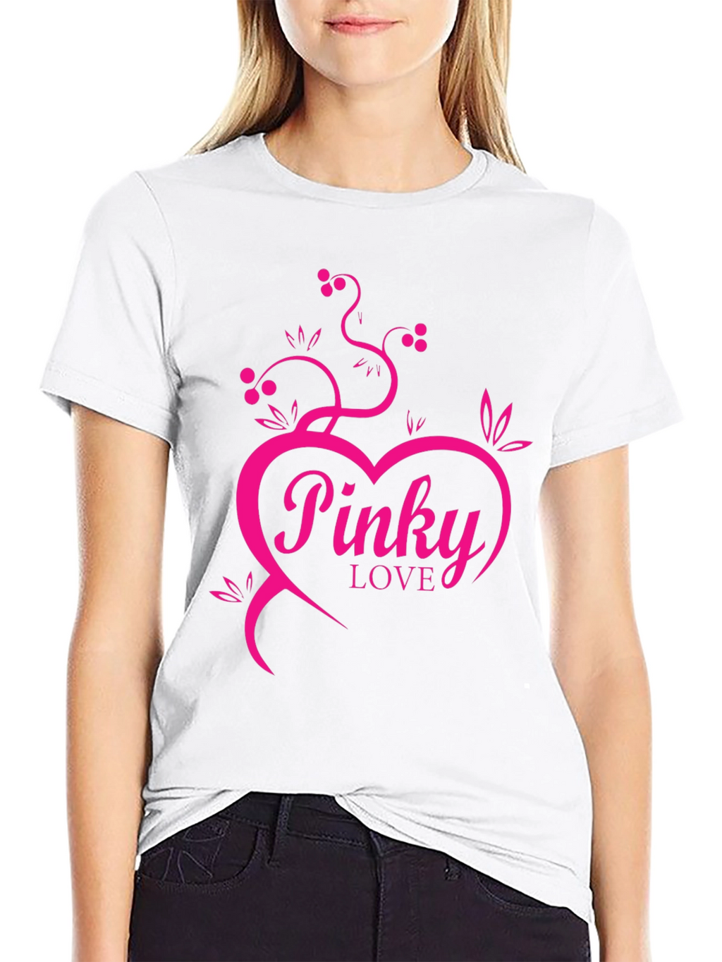 Pinky Love Black T-Shirt - Heart & Vines Graphic