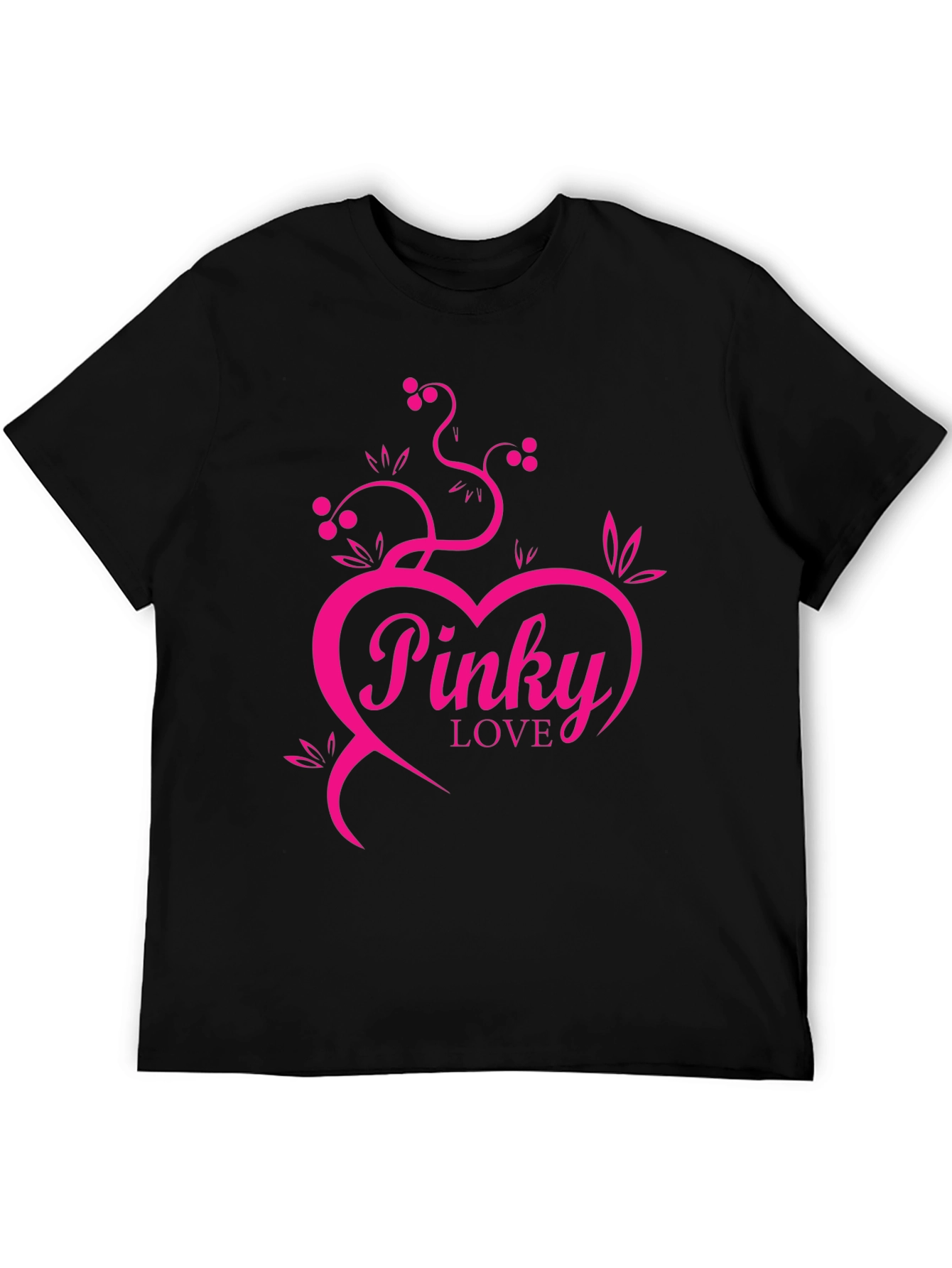 Pinky Love Black T-Shirt - Heart & Vines Graphic