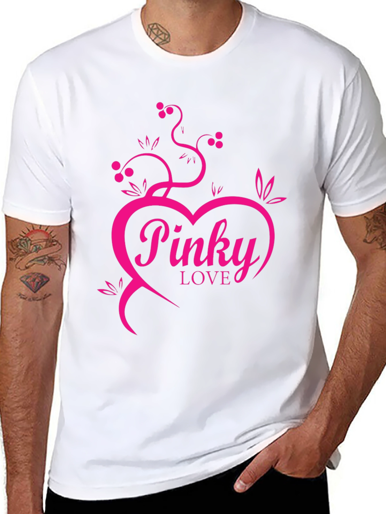 Pinky Love Black T-Shirt - Heart & Vines Graphic