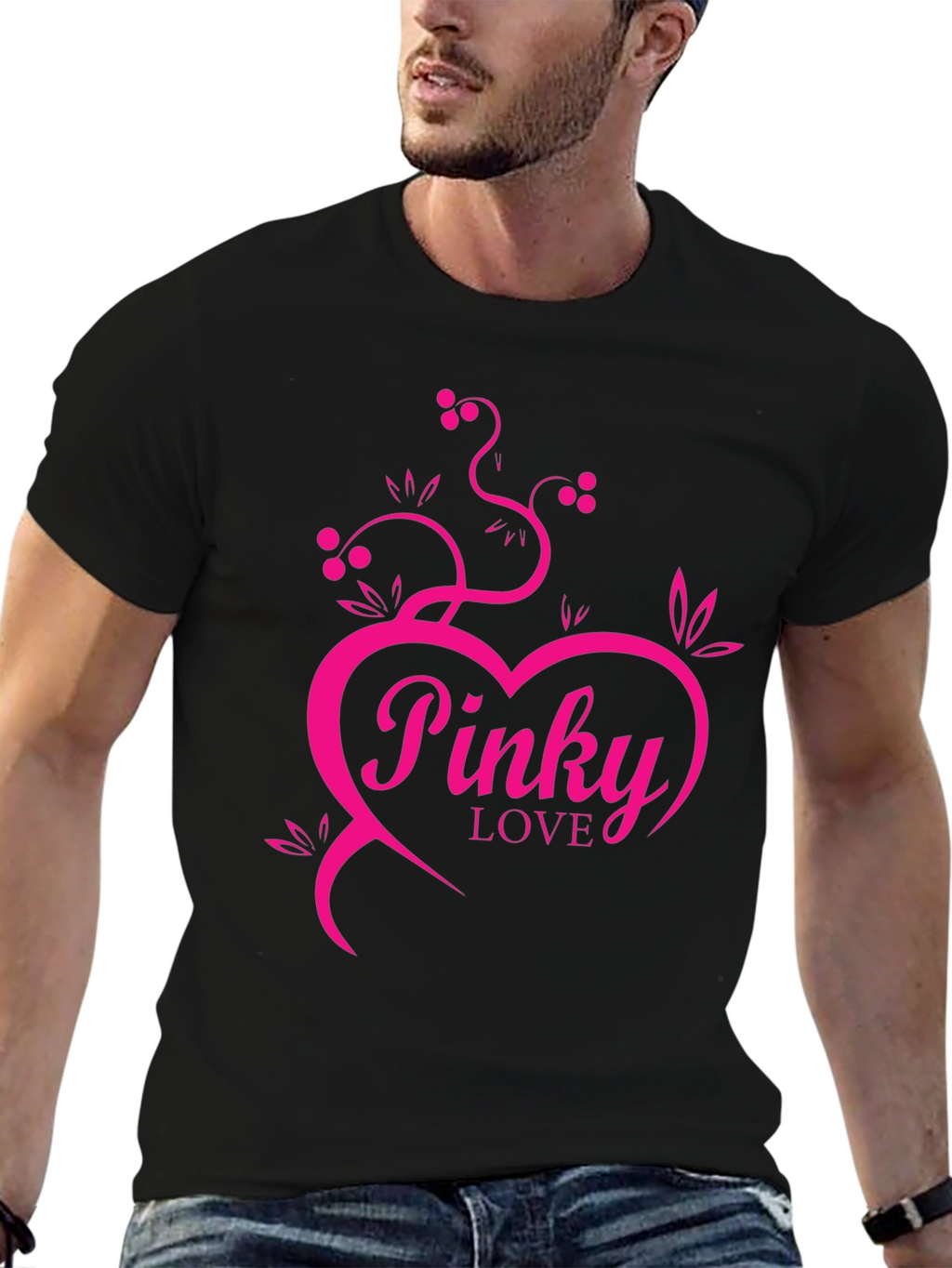 Pinky Love Black T-Shirt - Heart & Vines Graphic