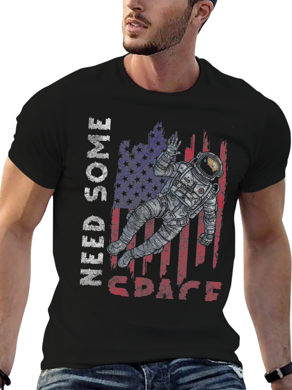Need Some Space Astronaut USA Flag Graphic Tee