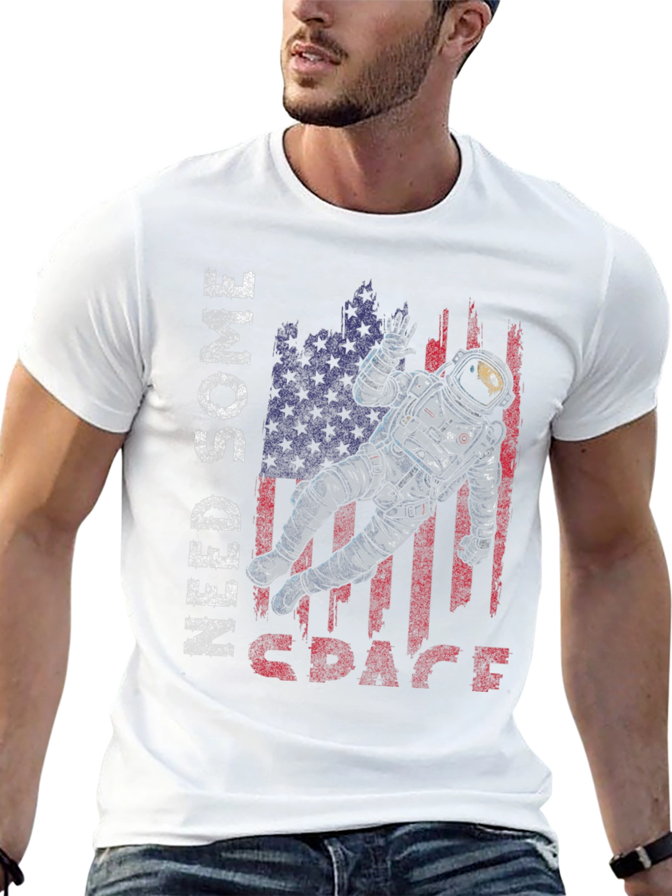 Need Some Space Astronaut USA Flag Graphic Tee