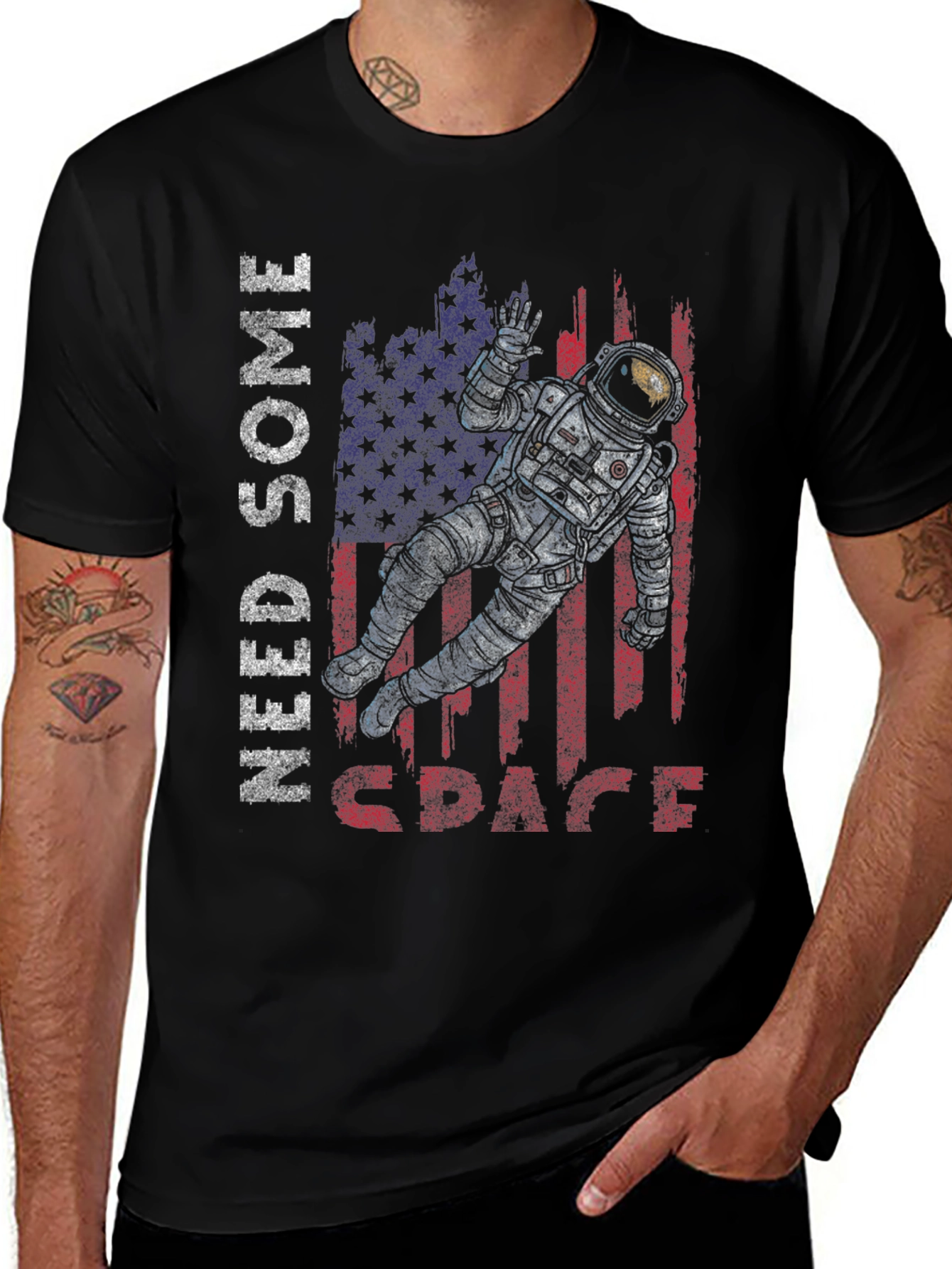Need Some Space Astronaut USA Flag Graphic Tee