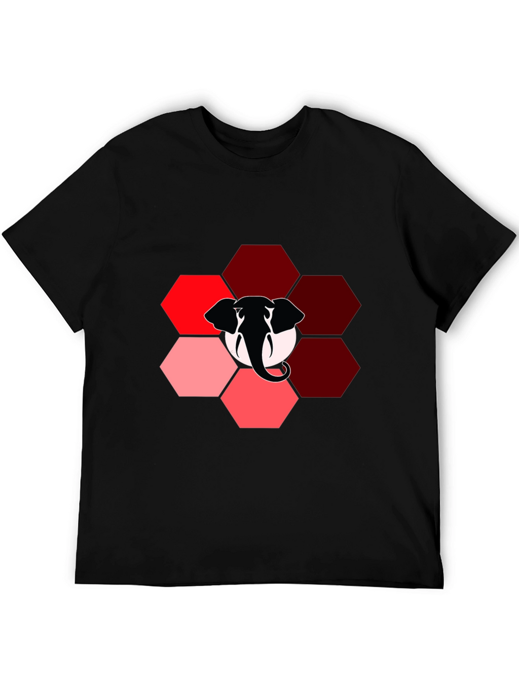 Elephant Hexagon Graphic Black T-Shirt