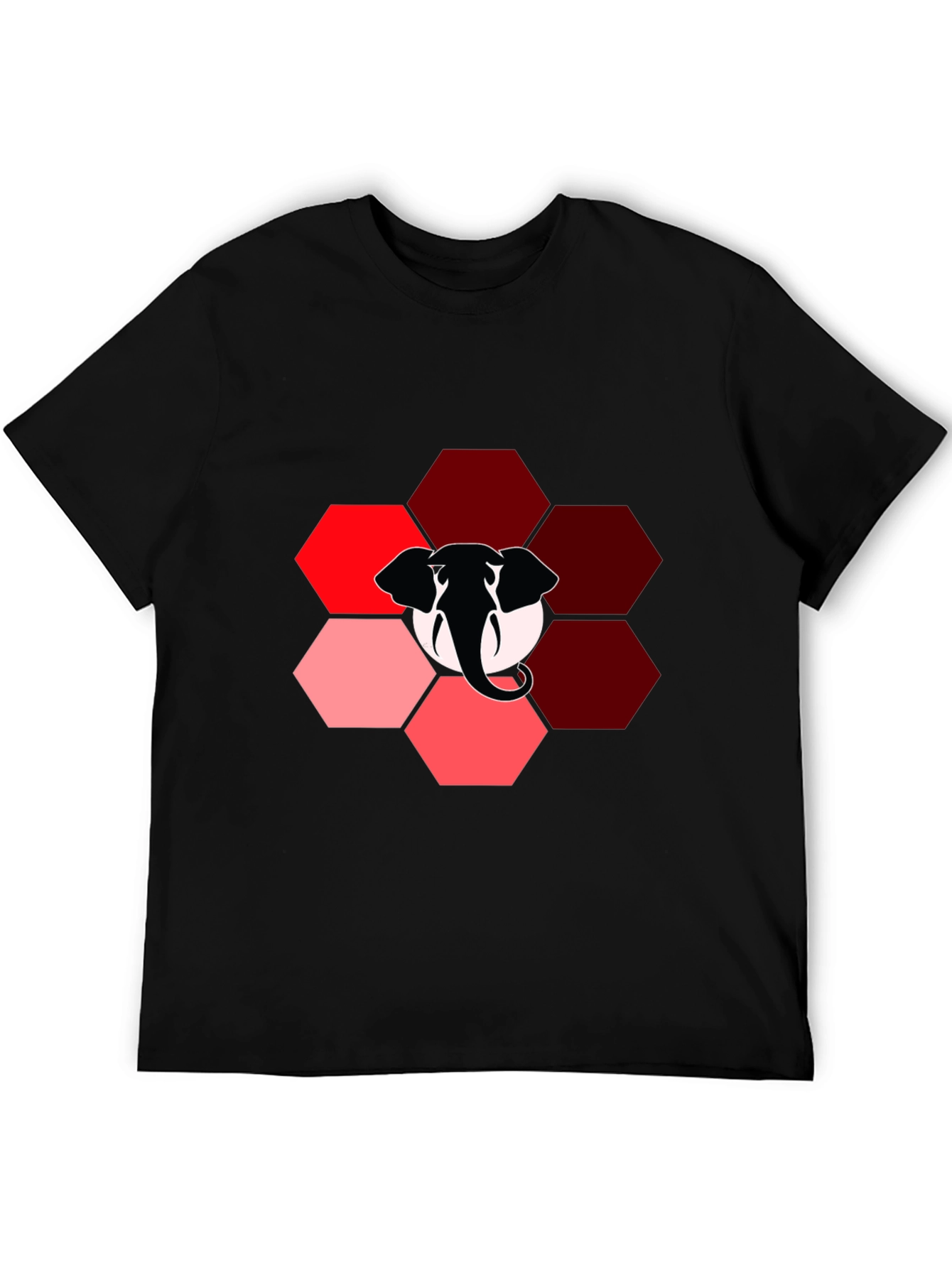 Elephant Hexagon Graphic Black T-Shirt