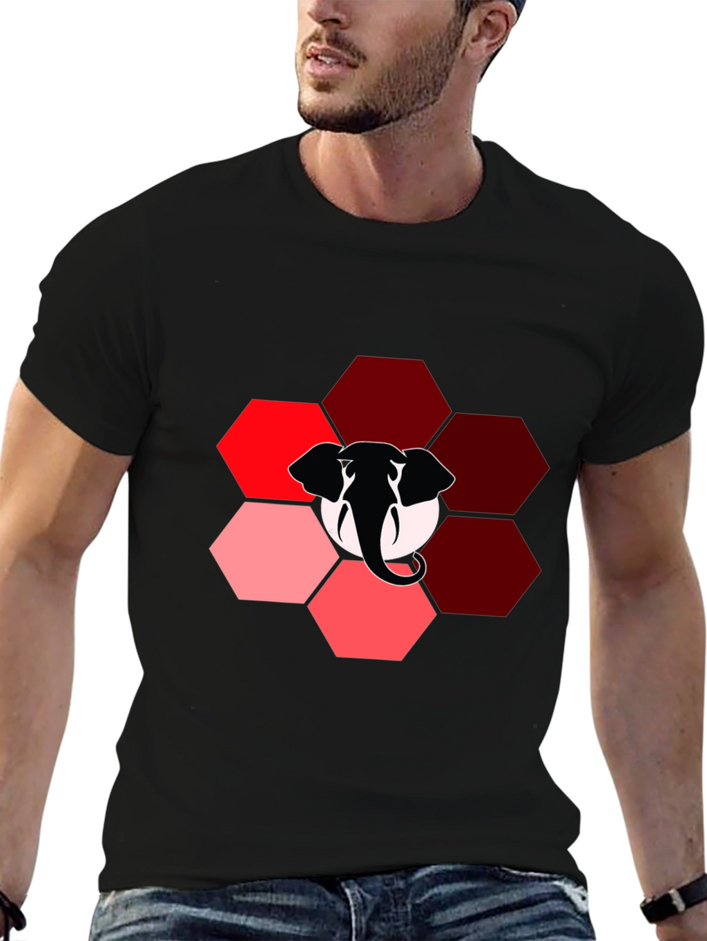 Elephant Hexagon Graphic Black T-Shirt