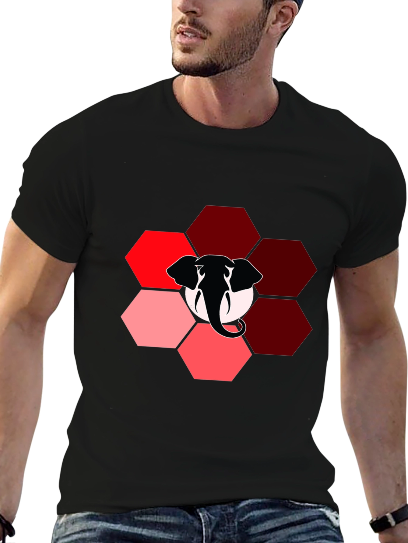 Elephant Hexagon Graphic Black T-Shirt