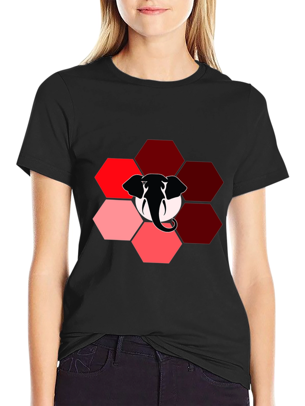 Elephant Hexagon Graphic Black T-Shirt