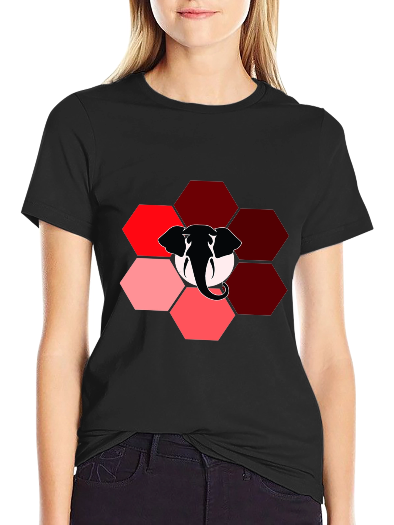 Elephant Hexagon Graphic Black T-Shirt