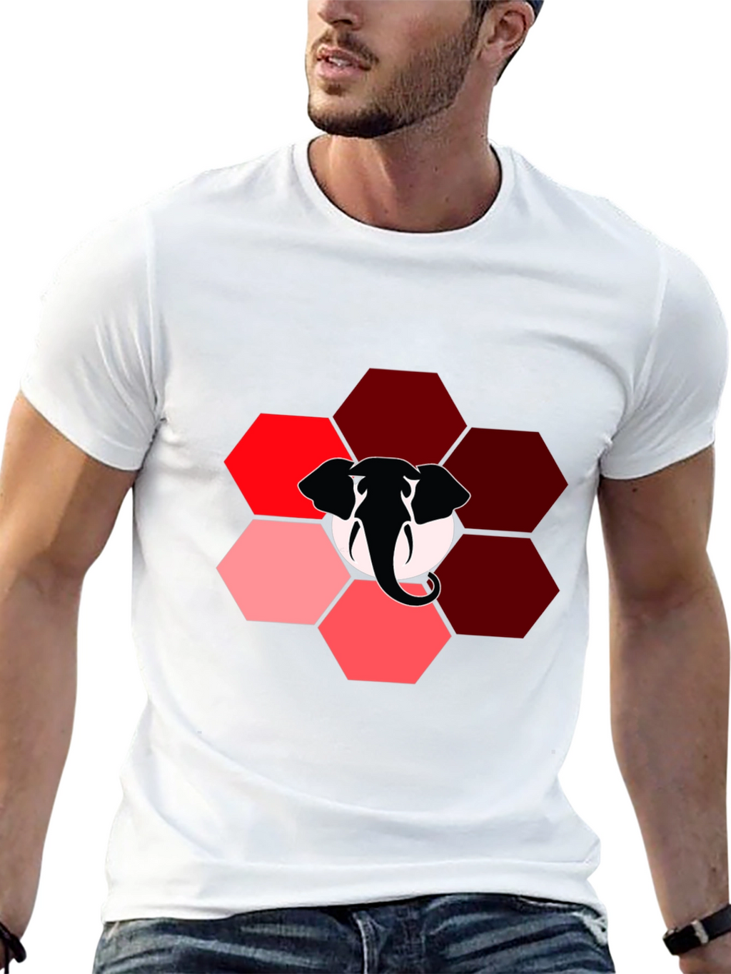 Elephant Hexagon Graphic Black T-Shirt