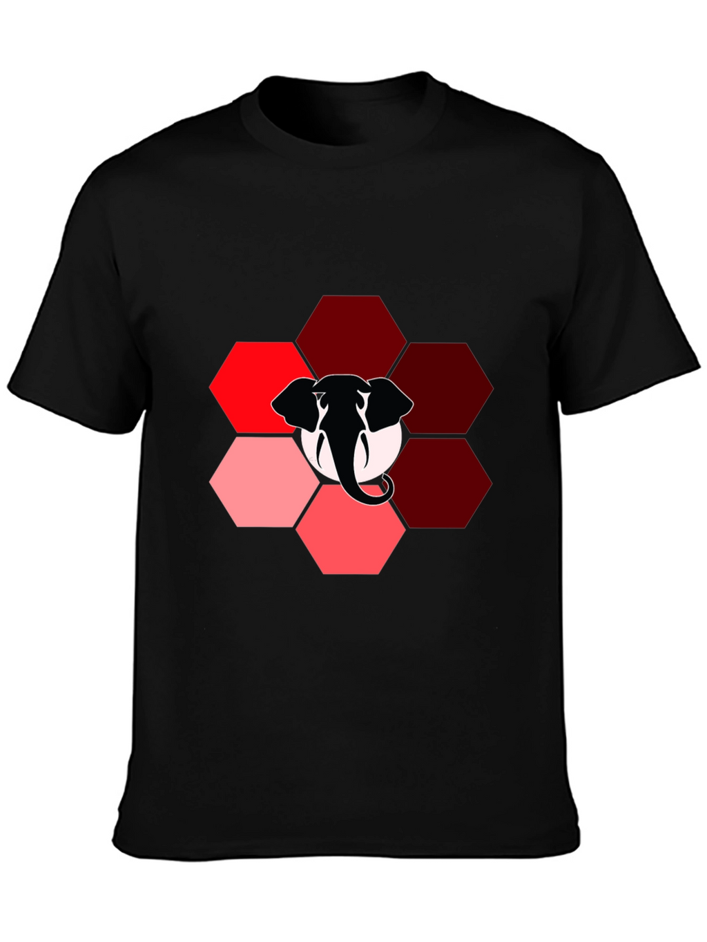 Elephant Hexagon Graphic Black T-Shirt