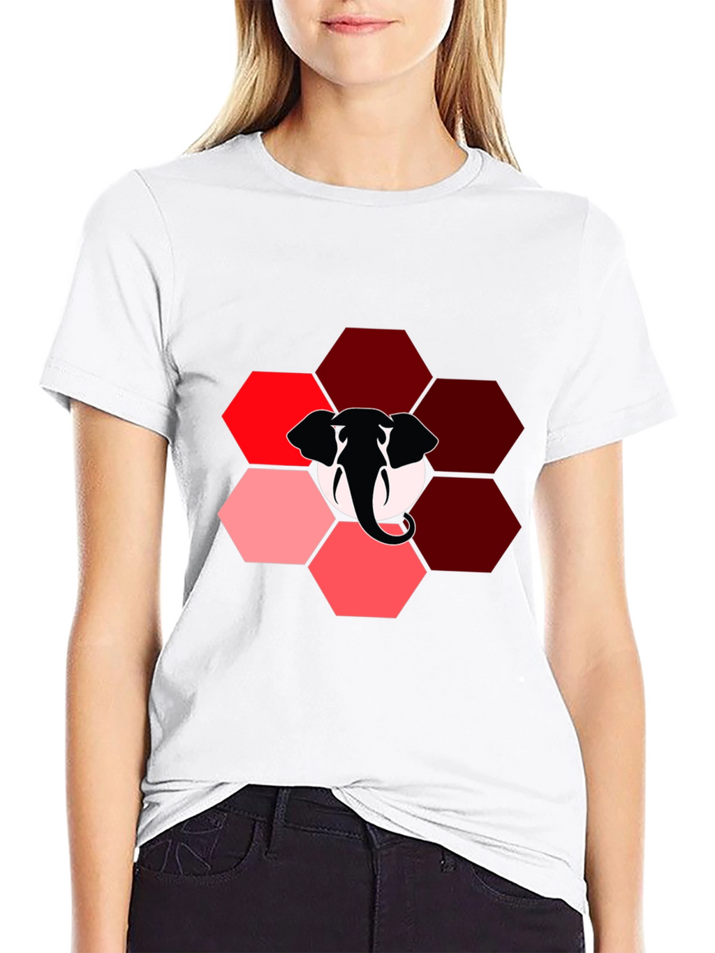 Elephant Hexagon Graphic Black T-Shirt
