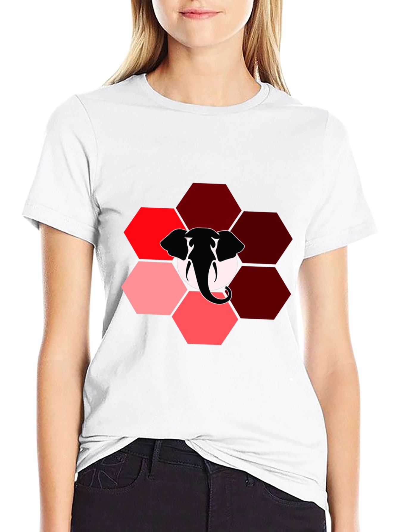 Elephant Hexagon Graphic Black T-Shirt
