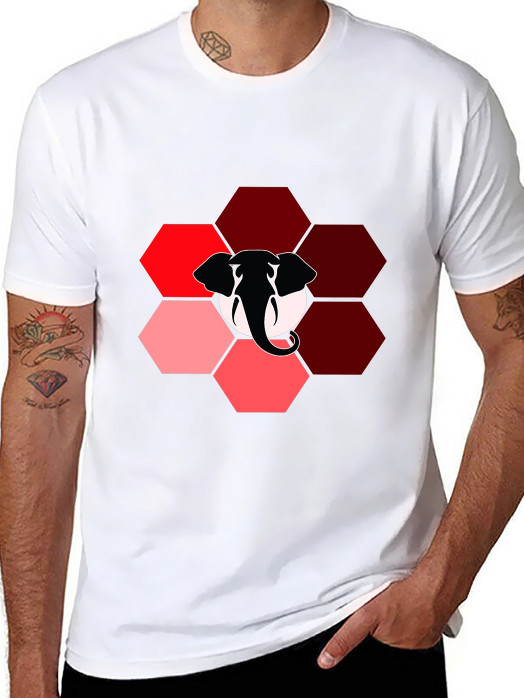 Elephant Hexagon Graphic Black T-Shirt
