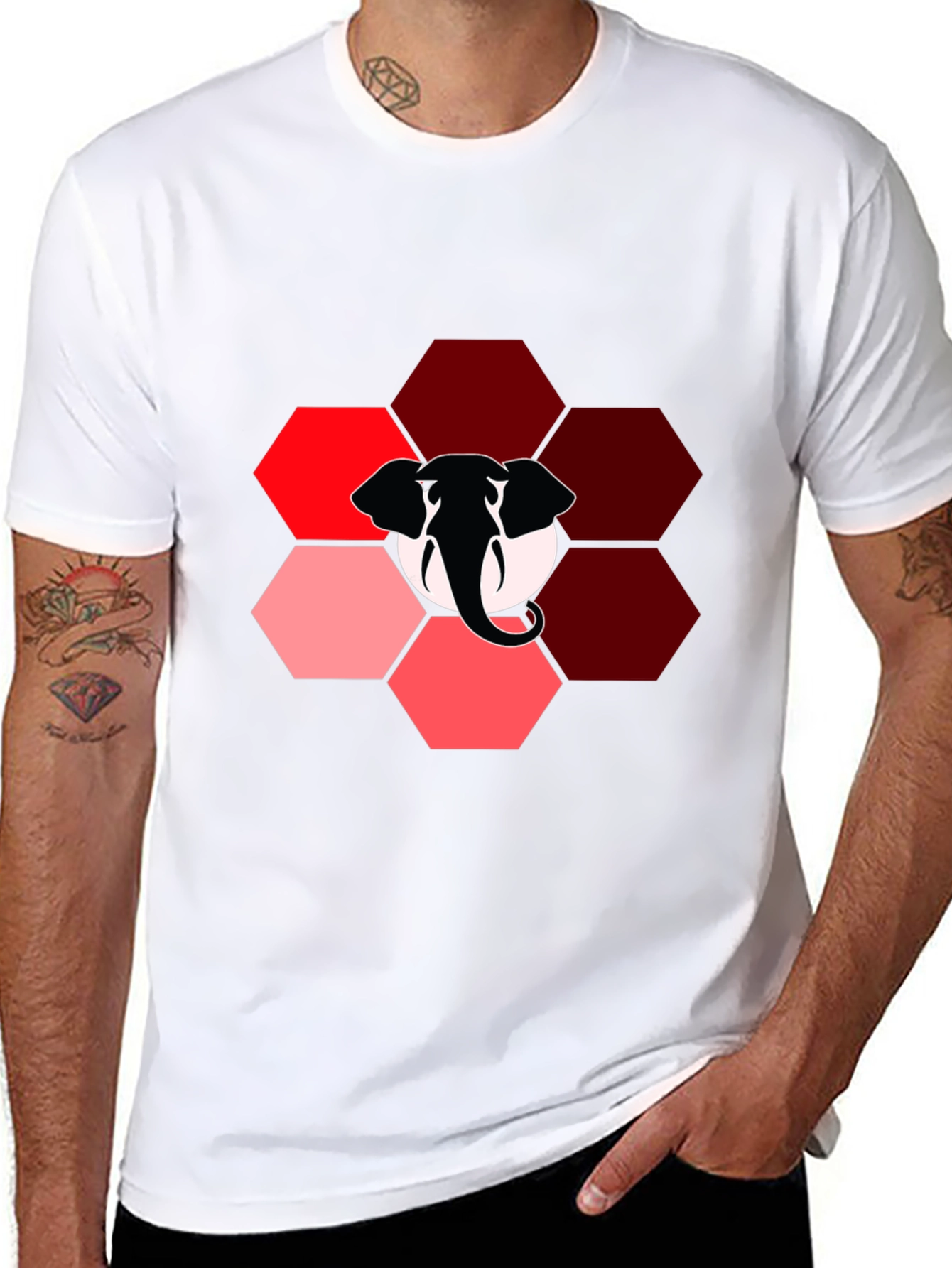 Elephant Hexagon Graphic Black T-Shirt