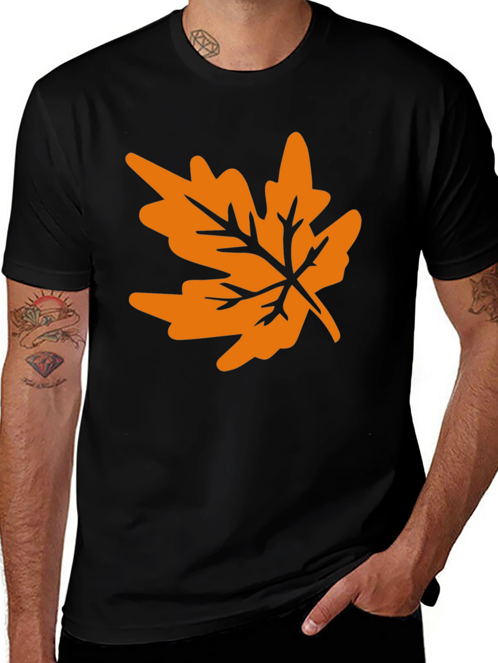 Autumn Leaf Graphic Tee - Black Casual T-Shirt