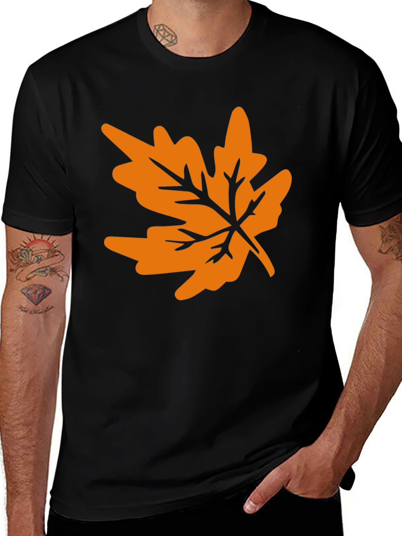 Autumn Leaf Graphic Tee - Black Casual T-Shirt