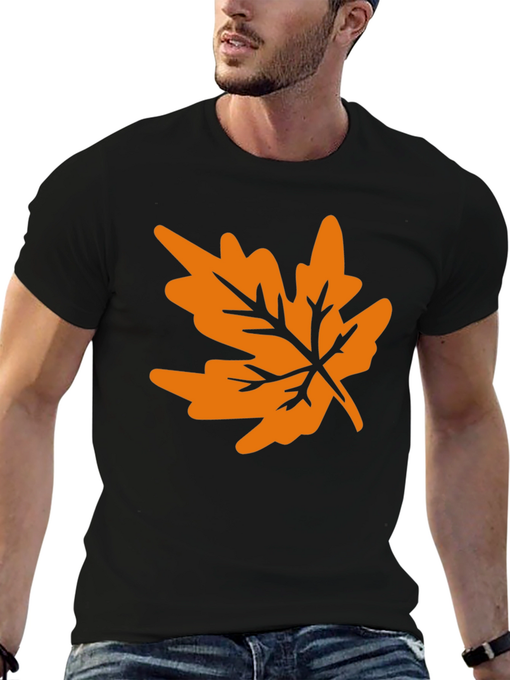 Autumn Leaf Graphic Tee - Black Casual T-Shirt