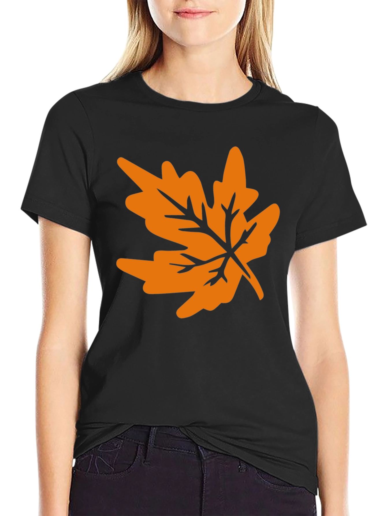 Autumn Leaf Graphic Tee - Black Casual T-Shirt