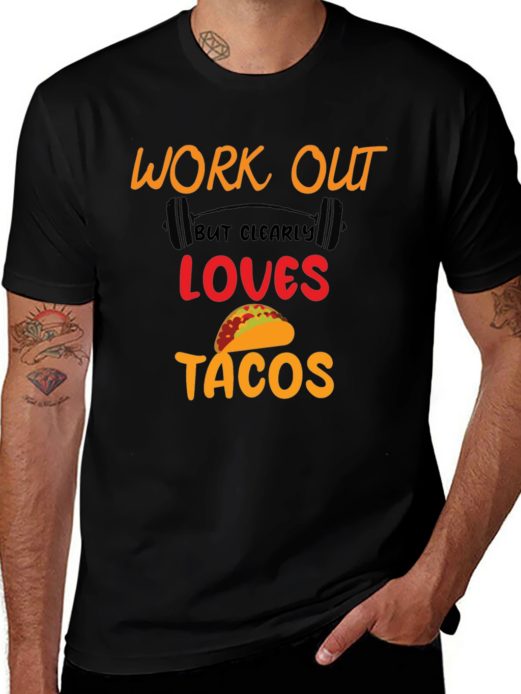 Work Out Loves Tacos Black Graphic Tee