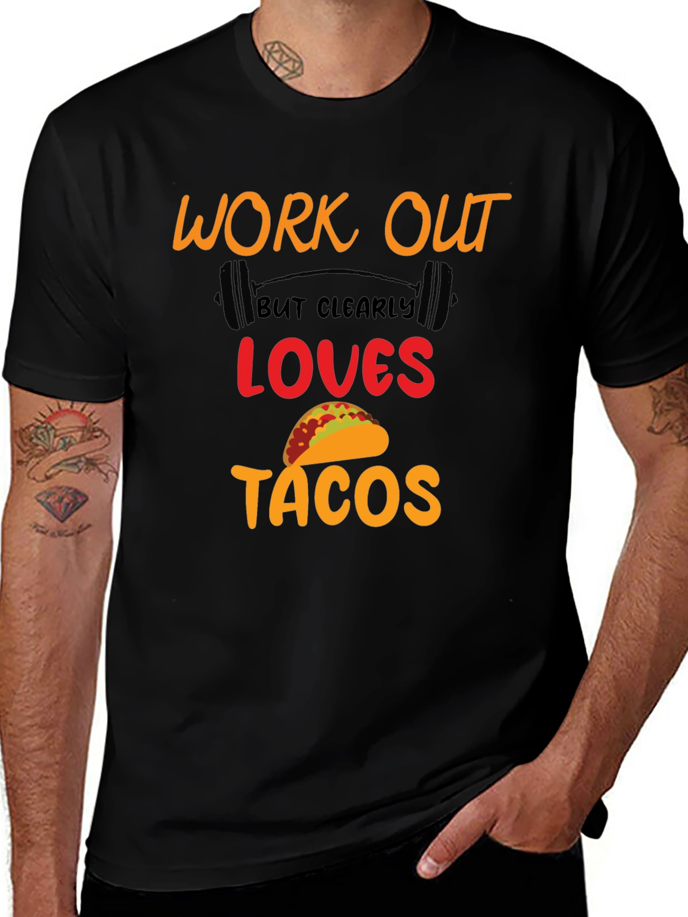 Work Out Loves Tacos Black Graphic Tee